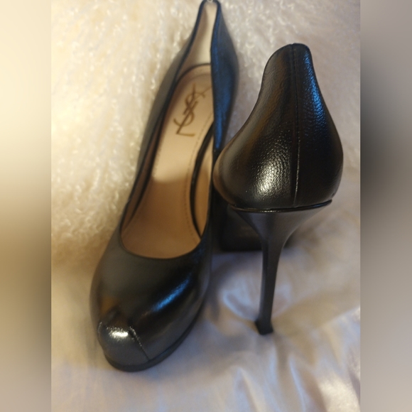 YSL Platform Heels Black Leather Sz 39 US 9 - Picture 11 of 16